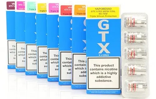 Vaporesso Gtx 0.15 mesh coil, Gtx 0.2 mesh coil, Gtx 0.3 mesh coil, Gtx 0.6 mesh coil, Gtx 0.8 mesh coil, Gtx 1.2 mesh coil, Gtx 1.2 normal coil, Gtx-2 0.6 mesh coil, Gtx-2 0.8 mesh coil