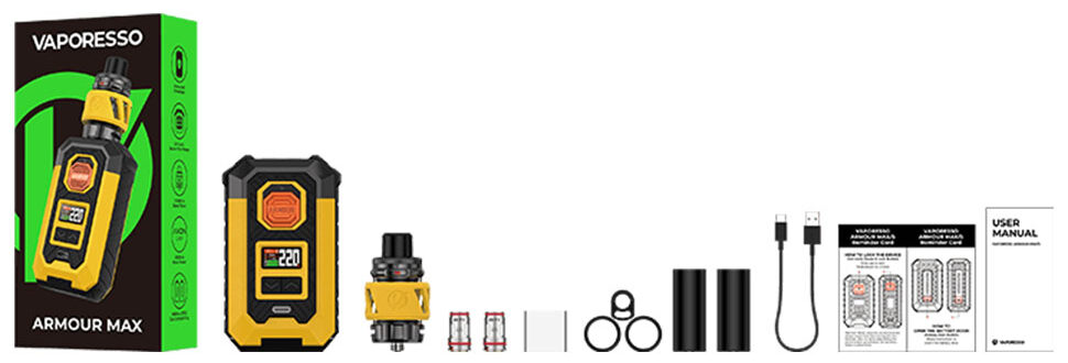Vaporesso Armour Max Kit 220W Paket İçeriği, Vaporesso ArmourMax Kit 220W Paket İçeriği