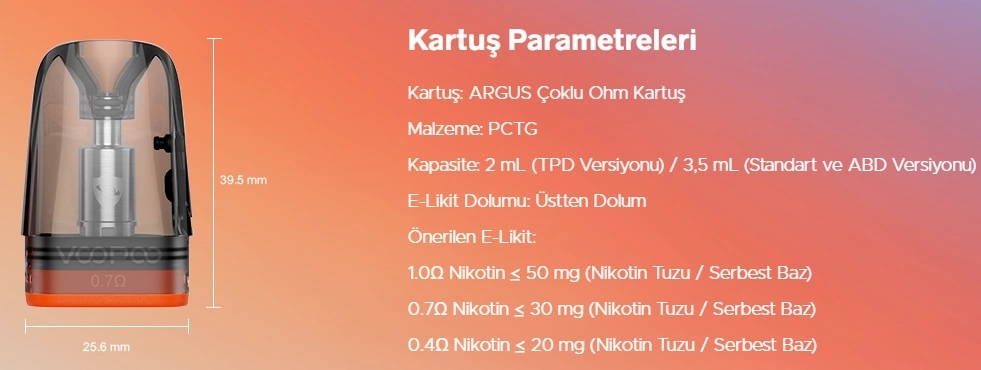 Voopoo Argus Multi Ohm Kartuş Parametreleri