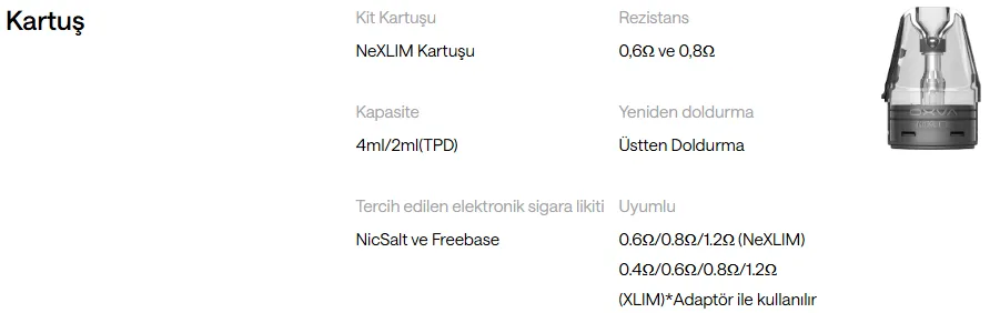 Oxva NeXlim Pod Kartuş Özellikleri_2