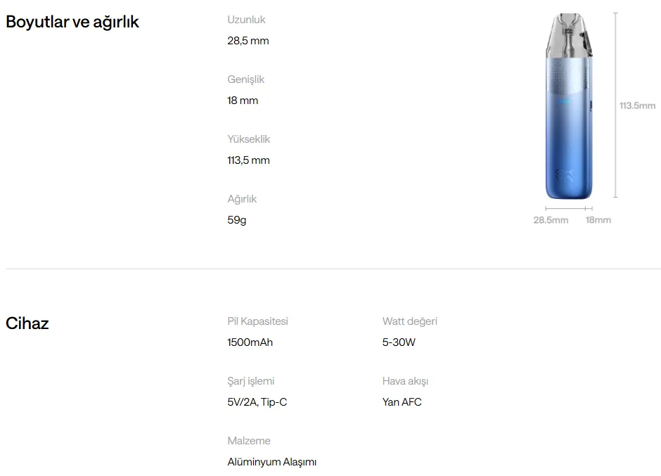 Oxva NeXlim 2 Mini Pod 1500 mah, Oxva Nexlim 2 Mini Pod Özellikleri
