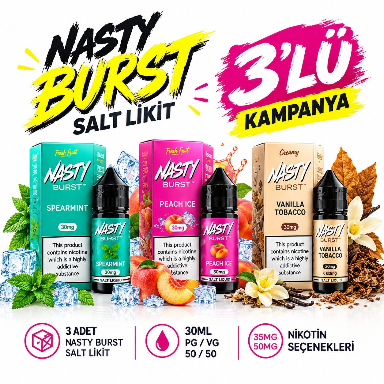 Nasty Burst Salt Likit 3 lü Paket Nasty Burst Salt Likit 3 lü Paket