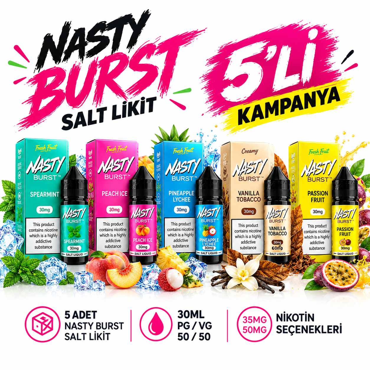 Nasty Burst Salt Likit 5 li Paket Nasty Burst Salt Likit 5 li Paket